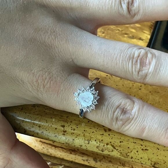 Rainbow Moonstone Sterling Silver Heart Ring Size 9.75 - Picture 4 of 10